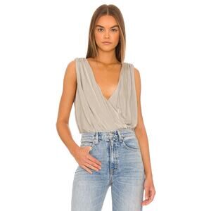 Free People Beige Gold Oxide Shimmer Deep V-neck Draped Night Owl Bodysuit XS